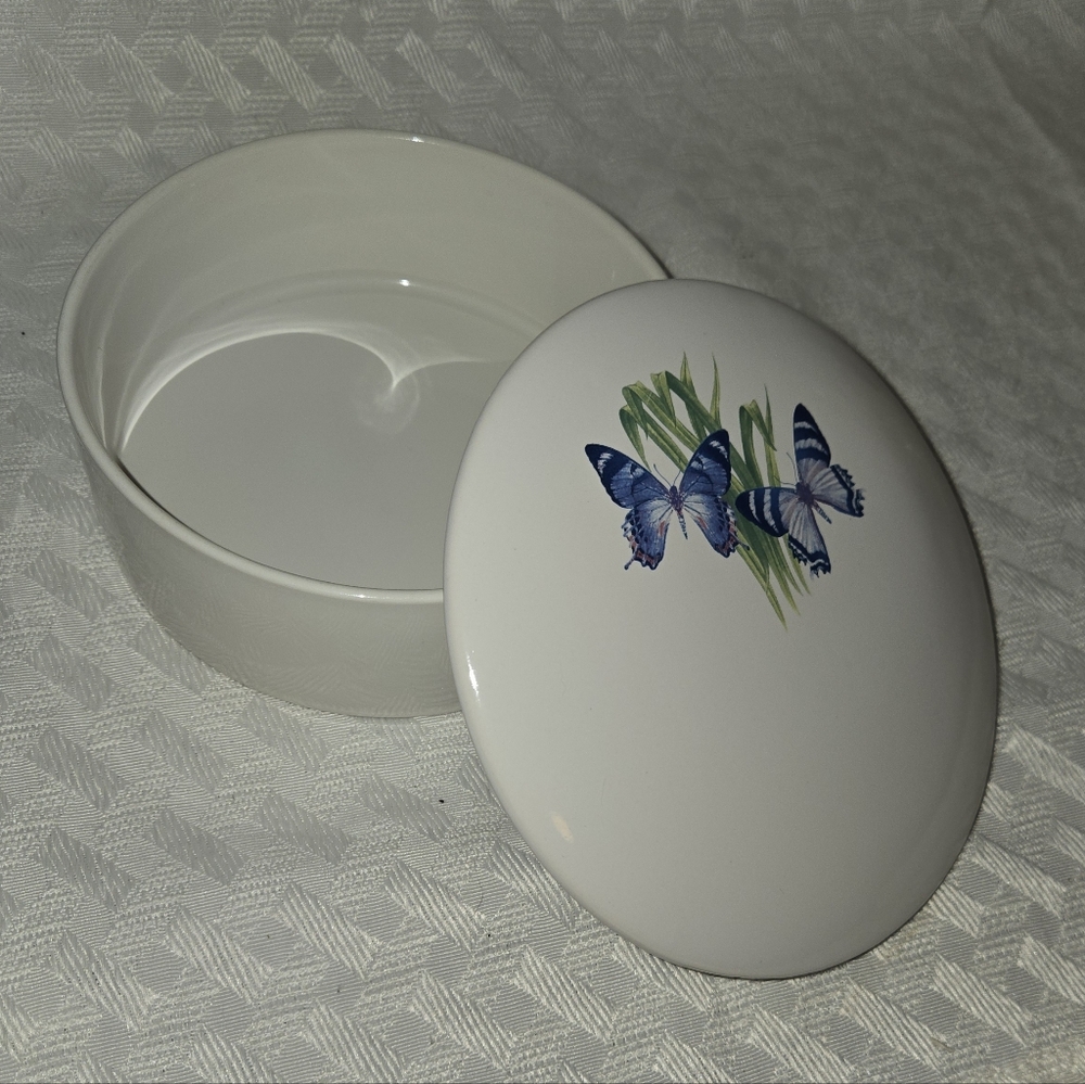 Blue Butterfly Ceramic Trinket Dish with Lid